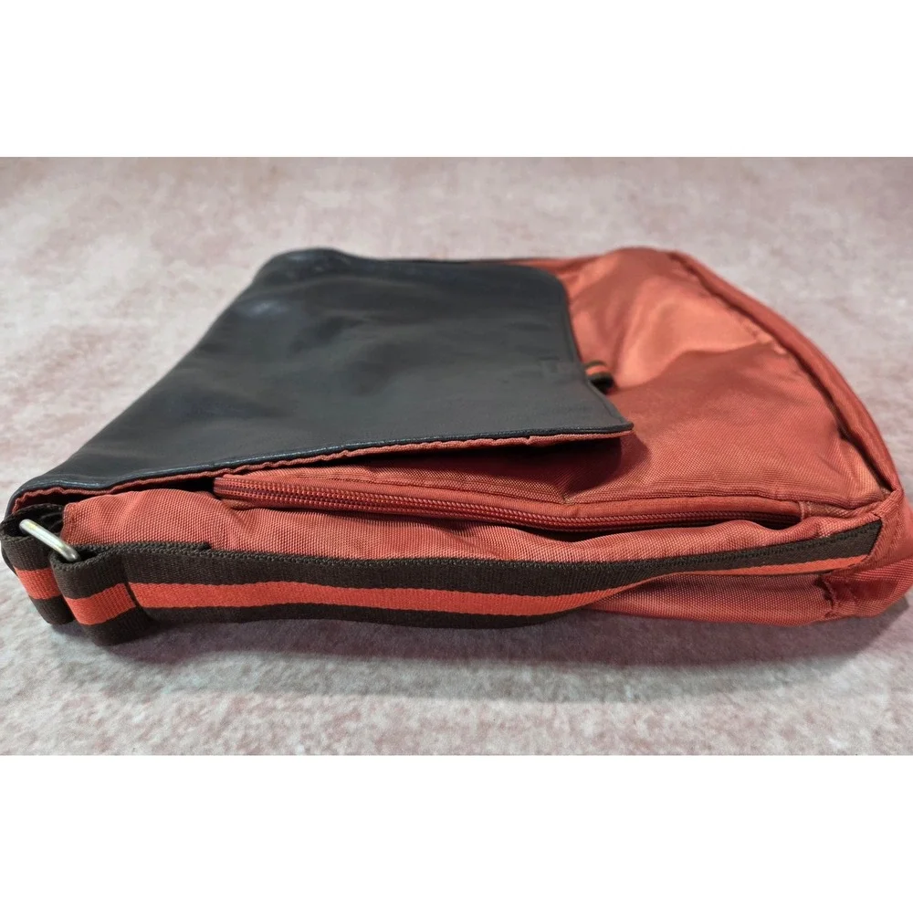Gabol Spain Messenger Bag Leather Flap Orange Dark Brown Crossbody Adjustable